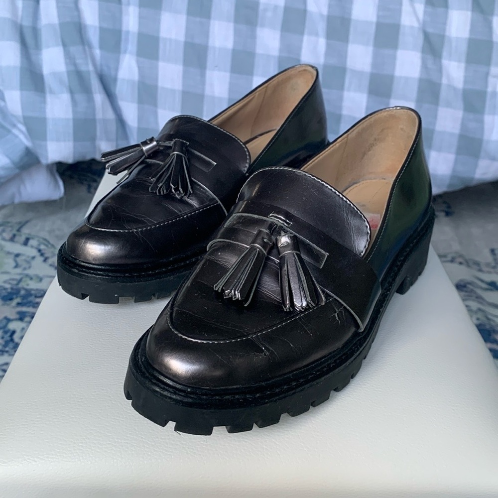 Size 39 Arezzo Gunmetal Platform Loafers